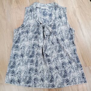 🔸️Poema Blue & Cream Brushed Chevron Print Sleeveless Top Large